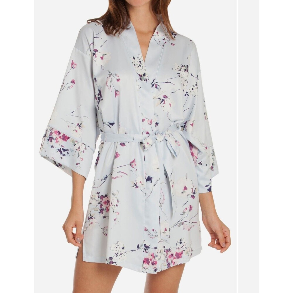 In Bloom by Jonquil Blue floral kimono robe size XS Small Tie Belt